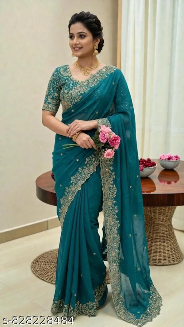 Premium_Star_Georgette_Saree_With_Heavy_Embroidery_Unstitched_Blouse_Piece