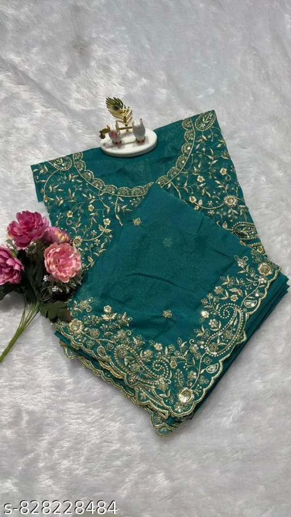Premium_Star_Georgette_Saree_With_Heavy_Embroidery_Unstitched_Blouse_Piece
