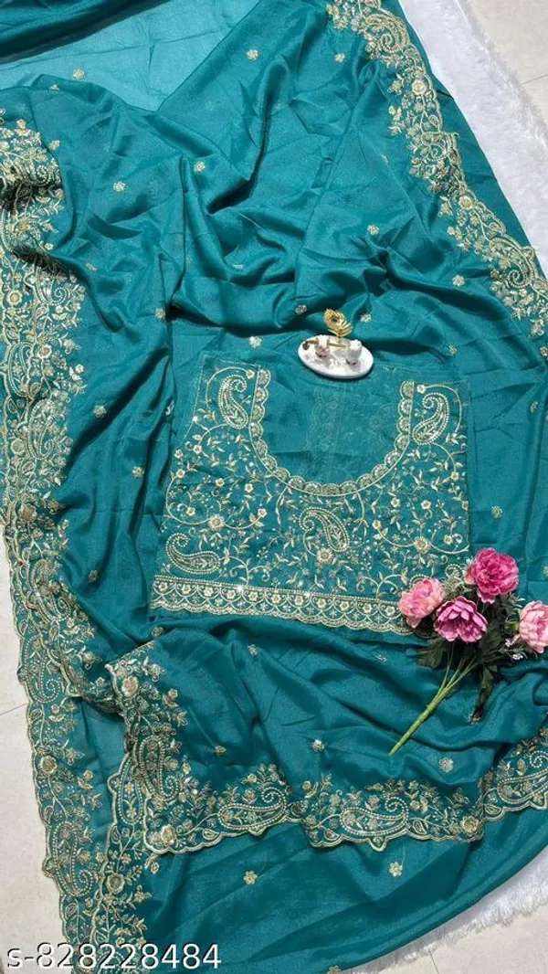 Premium_Star_Georgette_Saree_With_Heavy_Embroidery_Unstitched_Blouse_Piece