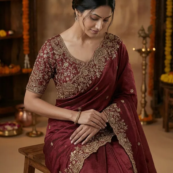 Premium_Star_Georgette_Saree_With_Heavy_Embroidery_Unstitched_Blouse_Piece