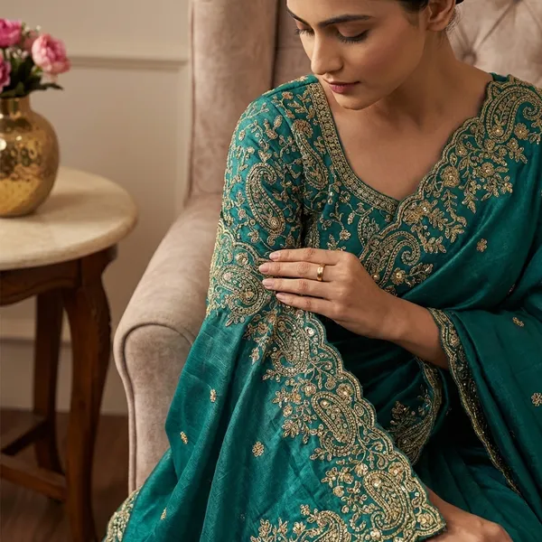 Premium_Star_Georgette_Saree_With_Heavy_Embroidery_Unstitched_Blouse_Piece