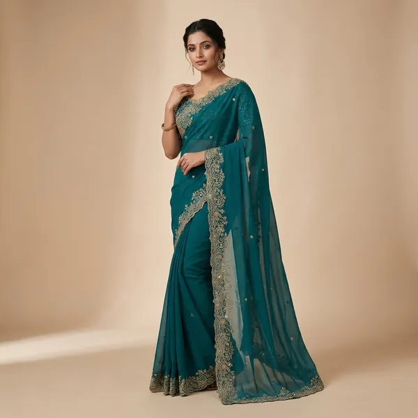 Premium_Star_Georgette_Saree_With_Heavy_Embroidery_Unstitched_Blouse_Piece