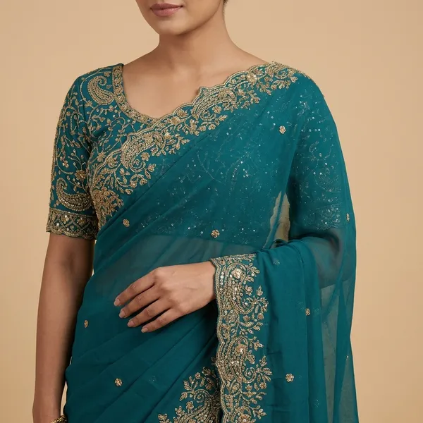 Premium_Star_Georgette_Saree_With_Heavy_Embroidery_Unstitched_Blouse_Piece