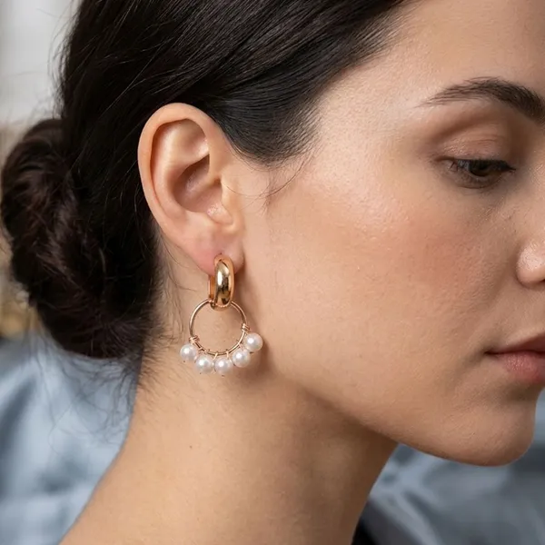 The99jewel_Stylish_Gold_Plated_Pearl_Hoop_Dangle_Earrings_Rose_Gold