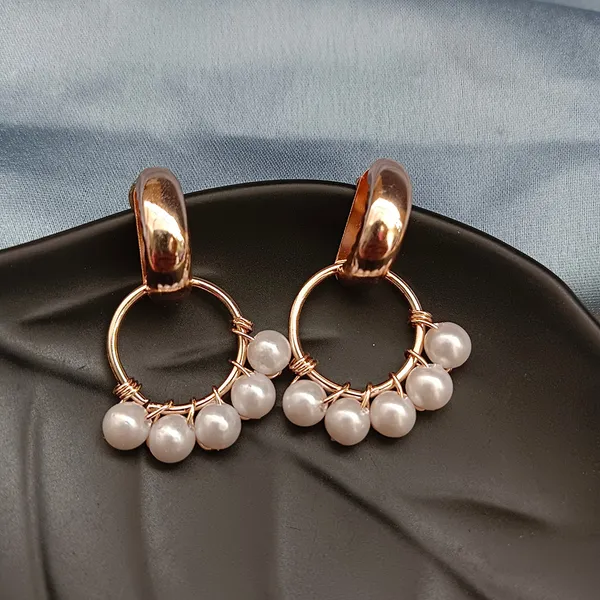 The99jewel_Stylish_Gold_Plated_Pearl_Hoop_Dangle_Earrings_Rose_Gold