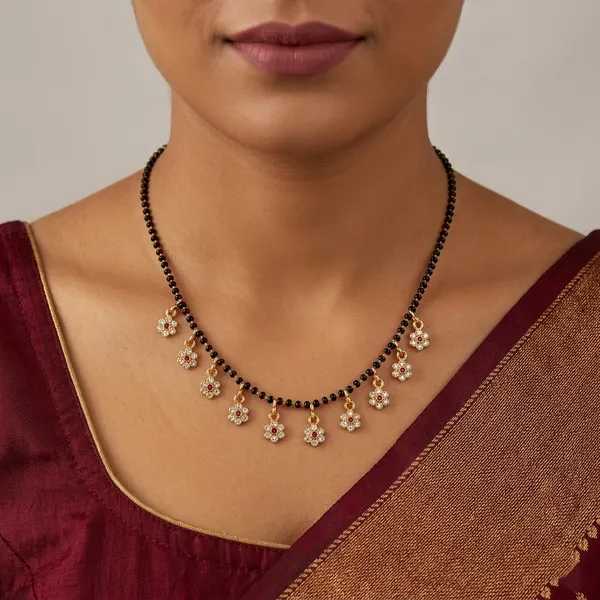 The99jewel_American_Diamond_Floral_Charms_Trendy_Mangalsutra_For_Women_Red
