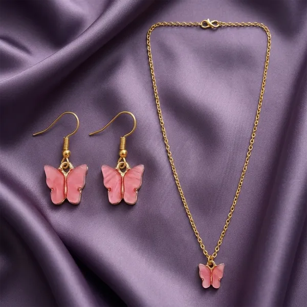 The99jewel_Delicate_Butterfly_Charm_Chain_Pendant_Set_For_Women_Pink