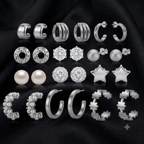 The99jewel_9_Pair_Silver_Plated_Earrings_Combo_Set_For_Women_Silver