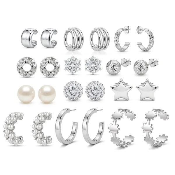 The99jewel_9_Pair_Silver_Plated_Earrings_Combo_Set_For_Women_Silver