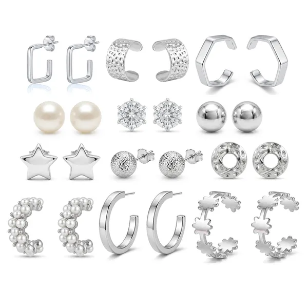 The99jewel_9_Pair_Silver_Plated_Earrings_Combo_Set_For_Women_Silver