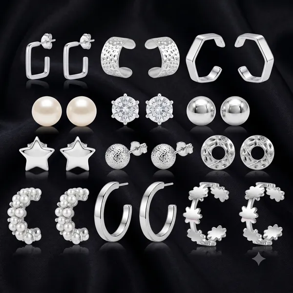 The99jewel_9_Pair_Silver_Plated_Earrings_Combo_Set_For_Women_Silver