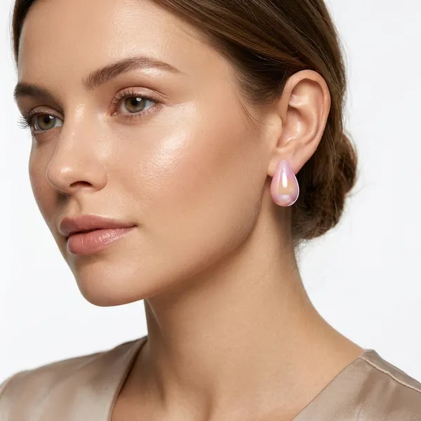 The99jewel_Glossy_Teardrop_Stud_Earrings_For_Women_Light_Pink