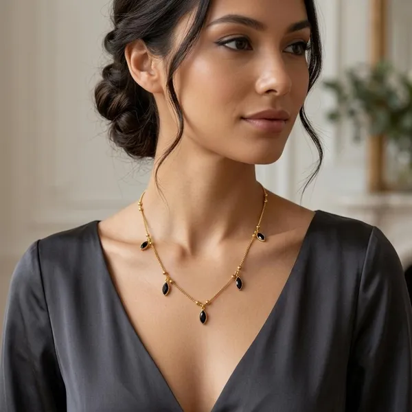 The99jewel_Minimal_Gold_Chain_Necklace_With_Crystal_Drop_Charms_Black