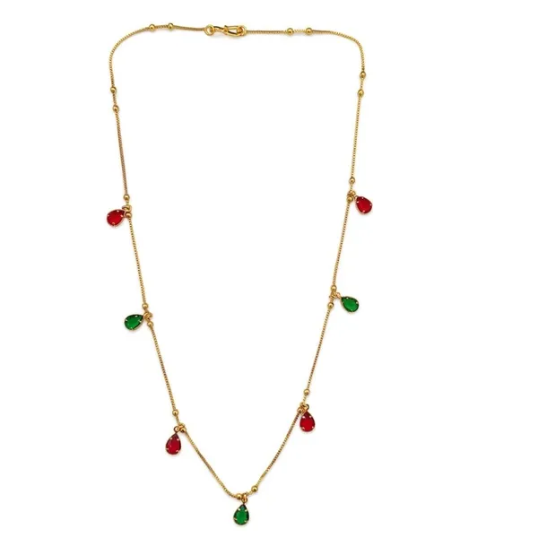 The99jewel_Minimal_Gold_Chain_Necklace_With_Crystal_Drop_Charms_Green_Red