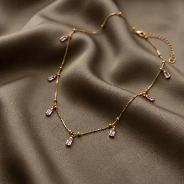 The99jewel_Minimal_Gold_Chain_Necklace_With_Crystal_Drop_Charms_Light_Pink
