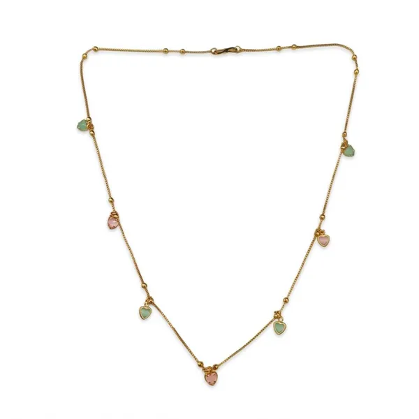 The99jewel_Minimal_Gold_Chain_Necklace_With_Crystal_Drop_Charms_Green_Pink