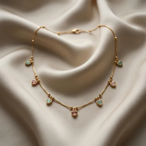 The99jewel_Minimal_Gold_Chain_Necklace_With_Crystal_Drop_Charms_Green_Pink