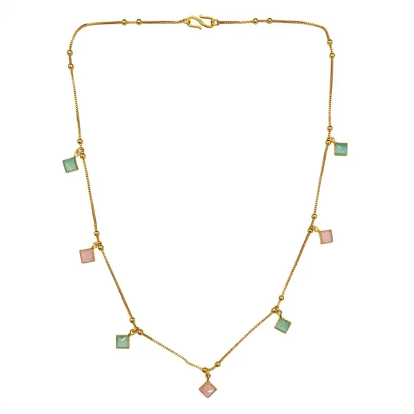 The99jewel_Minimal_Gold_Chain_Necklace_With_Crystal_Drop_Charms_Green_Pink