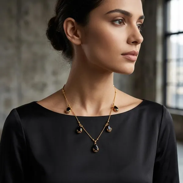 The99jewel_Minimal_Gold_Chain_Necklace_With_Crystal_Drop_Charms_Black