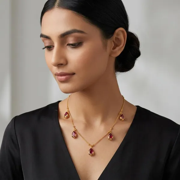 The99jewel_Minimal_Gold_Chain_Necklace_With_Crystal_Drop_Charms_Pink
