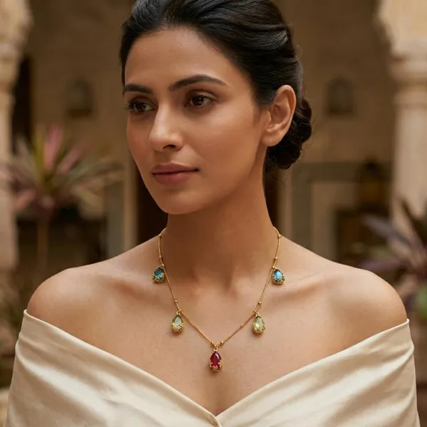The99jewel_Minimal_Gold_Chain_Necklace_With_Crystal_Drop_Charms_Multi