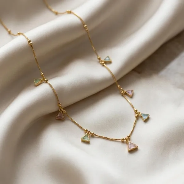 The99jewel_Minimal_Gold_Chain_Necklace_With_Crystal_Drop_Charms_Green_Pink