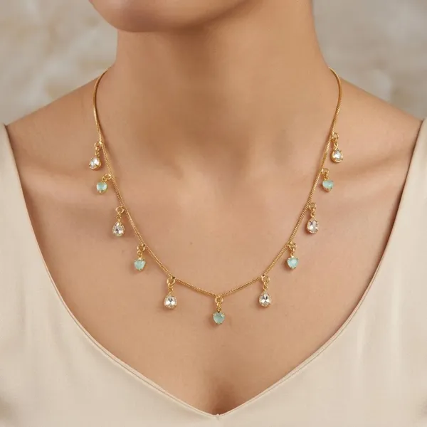 The99jewel_Minimal_Gold_Chain_Necklace_With_Crystal_Drop_Charms_White_Green