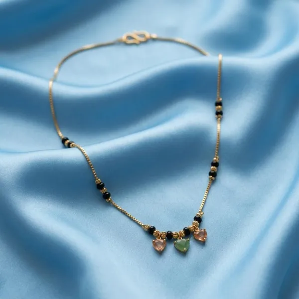 The99jewel_Classic_Gold_Plated_Mangalsutra_With_Sparkling_Crystal_Charms_Green_Pink