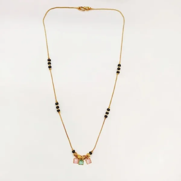 The99jewel_Classic_Gold_Plated_Mangalsutra_With_Sparkling_Crystal_Charms_Green_Pink