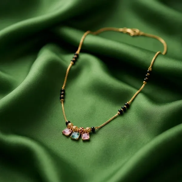 The99jewel_Classic_Gold_Plated_Mangalsutra_With_Sparkling_Crystal_Charms_Green_Pink