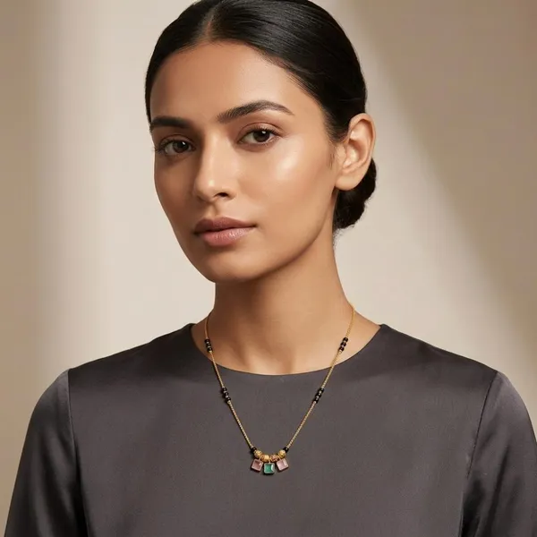 The99jewel_Classic_Gold_Plated_Mangalsutra_With_Sparkling_Crystal_Charms_Green_Pink
