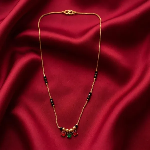 The99jewel_Classic_Gold_Plated_Mangalsutra_With_Sparkling_Crystal_Charms_Green_Red