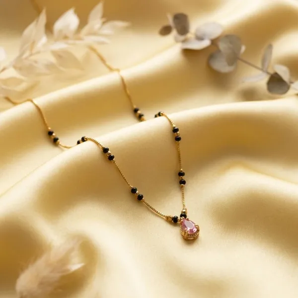 The99jewel_Classic_Gold_Plated_Mangalsutra_With_Sparkling_Crystal_Charms_Pink