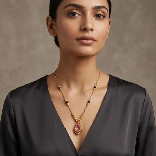 The99jewel_Classic_Gold_Plated_Mangalsutra_With_Sparkling_Crystal_Charms_Light_Pink