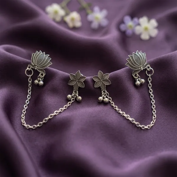The99jewel_Traditional_Lotus_Motif_Oxidised_Earcuff_For_Women_Oxidised