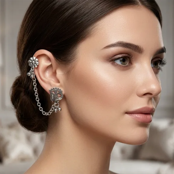 The99jewel_Traditional_Elephant_Face_Motif_Oxidised_Earcuff_For_Women_Oxidised