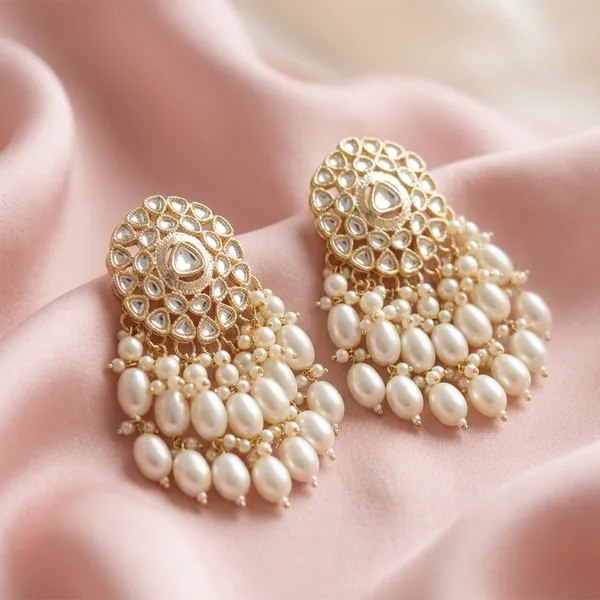 The99jewel_Green_Meenakari_Pearl_Jhumki_Earrings_For_Women_White