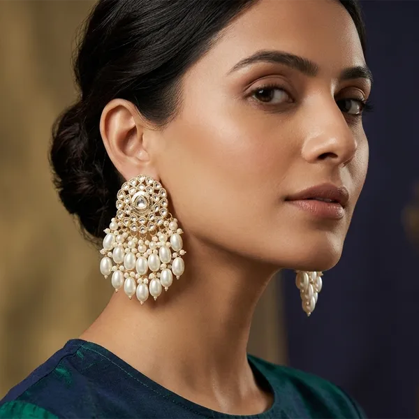 The99jewel_Green_Meenakari_Pearl_Jhumki_Earrings_For_Women_White