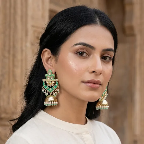 The99jewel_Traditional_Kundan_Stone_Pearl_Drop_Earrings_For_Women_Rama_Green