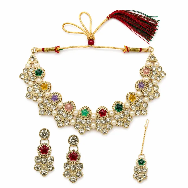 The99jewel_Contemporary_Silver_Plated_Crystal_Stone_Necklace_Set_For_Women_Gold