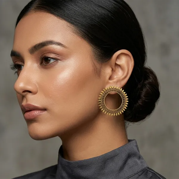 The99jewel_Traditional_Gold_Plated_Circle_Stud_Earring_Gold