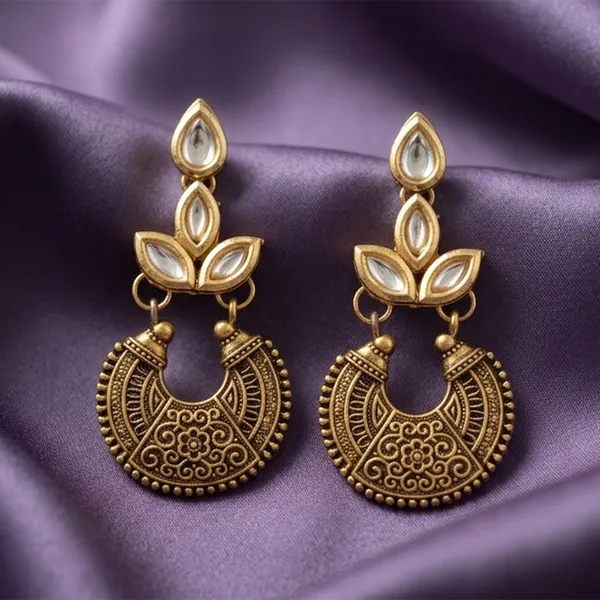 The99jewel_Antique_Gold_Floral_Stone_Chandbali_Earrings_For_Women_White