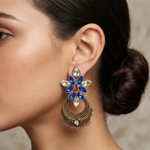 The99jewel_Antique_Gold_Floral_Stone_Chandbali_Earrings_For_Women_Blue