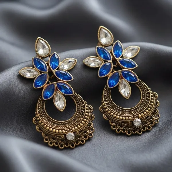 The99jewel_Antique_Gold_Floral_Stone_Chandbali_Earrings_For_Women_Blue
