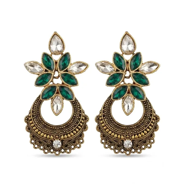The99jewel_Antique_Gold_Floral_Stone_Chandbali_Earrings_For_Women_Green