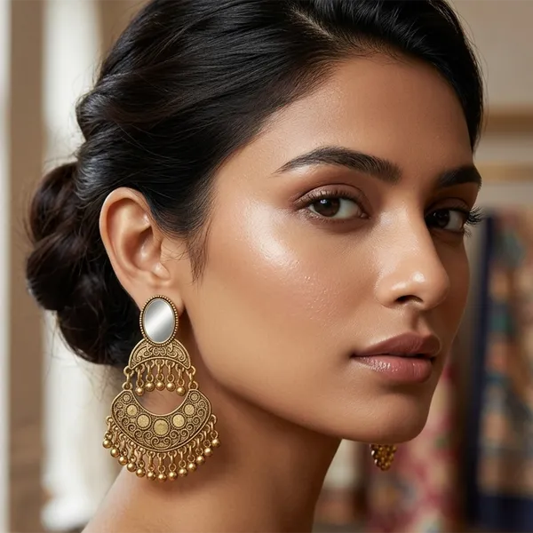 The99jewel_Antique_Gold_Plated_Dangler_Earring_With_Mirror_Work_Gold