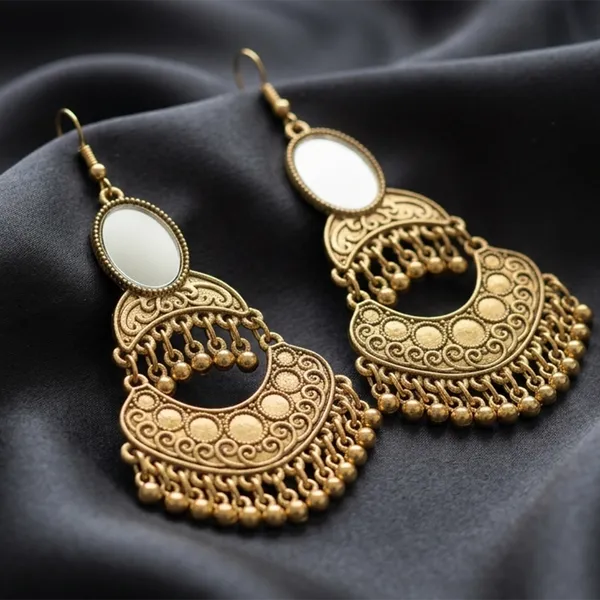 The99jewel_Antique_Gold_Plated_Dangler_Earring_With_Mirror_Work_Gold