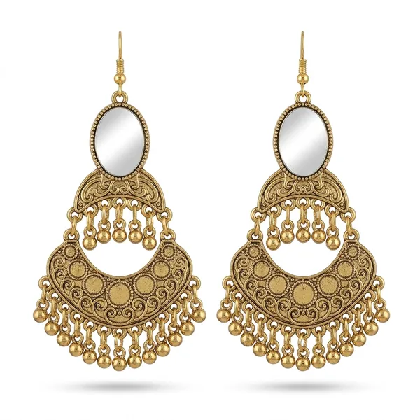The99jewel_Antique_Gold_Plated_Dangler_Earring_With_Mirror_Work_Gold