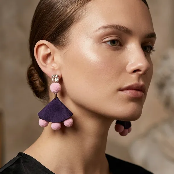 The99jewel_Crystal_Stud_Pom_Pom_Drop_Earrings_Multi