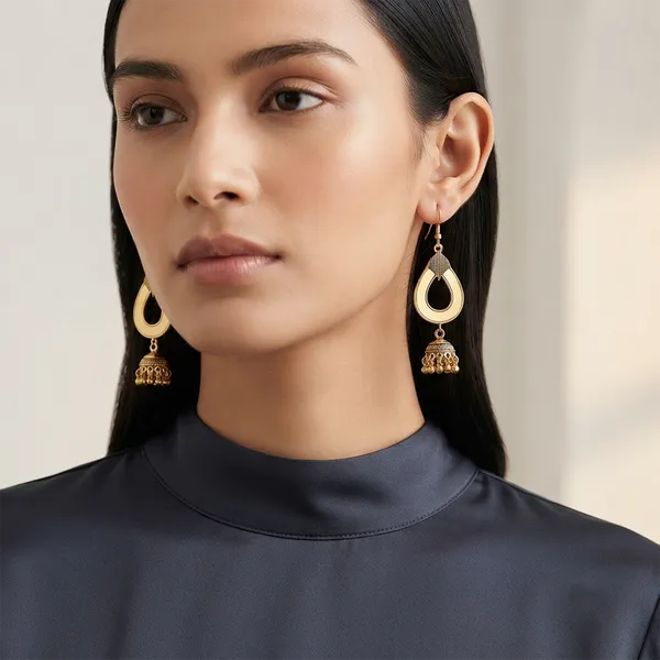The99jewel_Antique_Gold_Plated_Hexagon_Mirror_Jhumki_Dangler_Earrings_For_Women_Gold